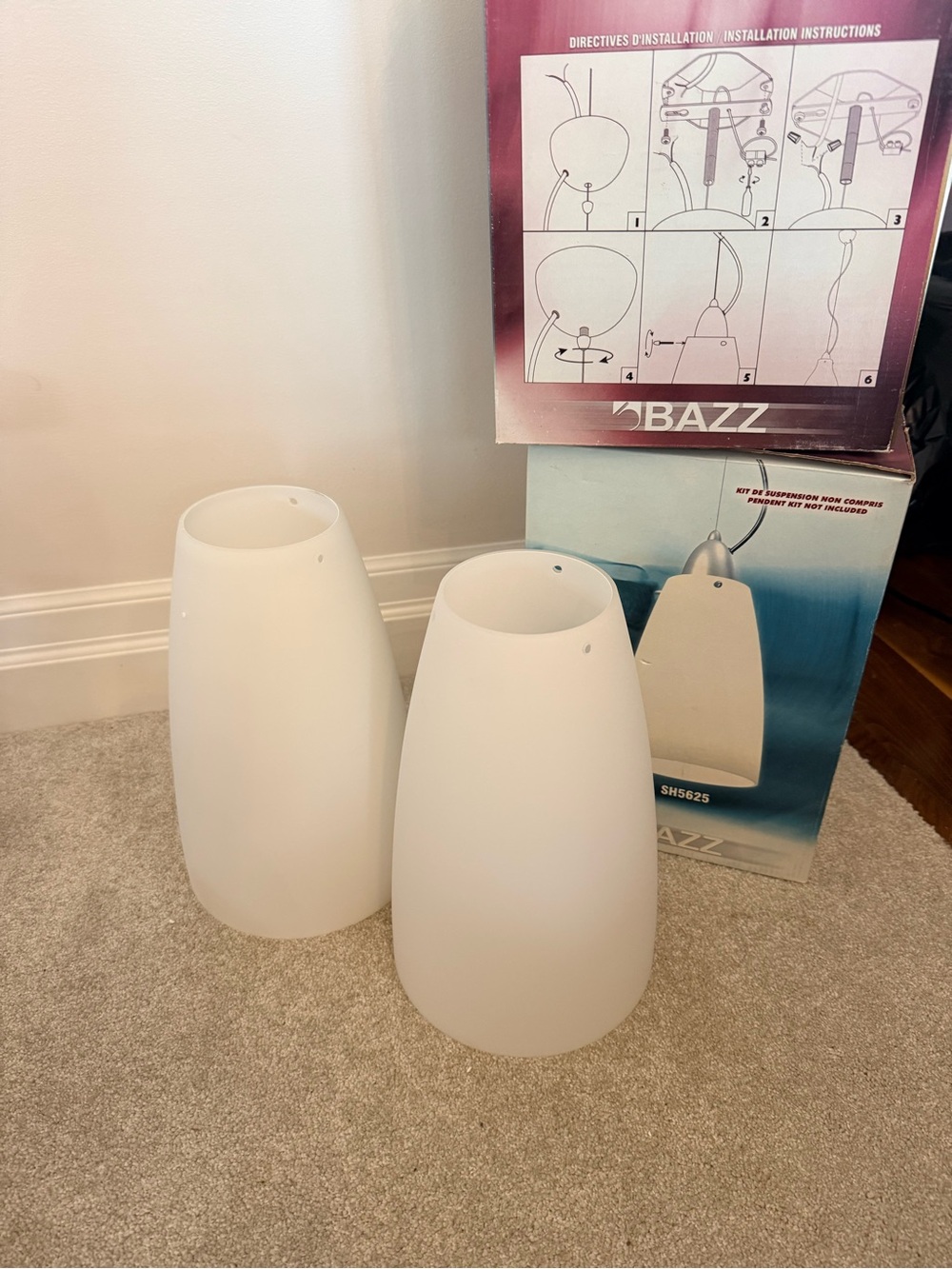 White Frosted Glass Pendant Shades - Set of 2